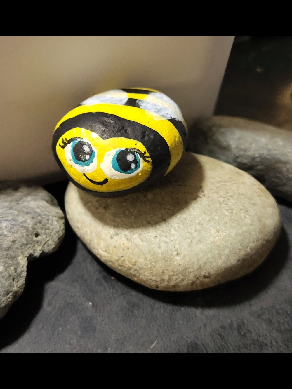 Hand-Painted Yellow Bee Rock Accent
